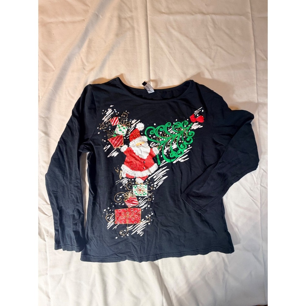 Berek Womens Christmas Santa Sequin Long Sleeve Graphic Top Black Medium Holiday